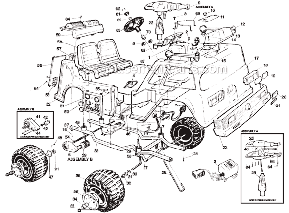 Page A Diagram and Parts List for 76246-9993  Power Wheels Ride-On Cars